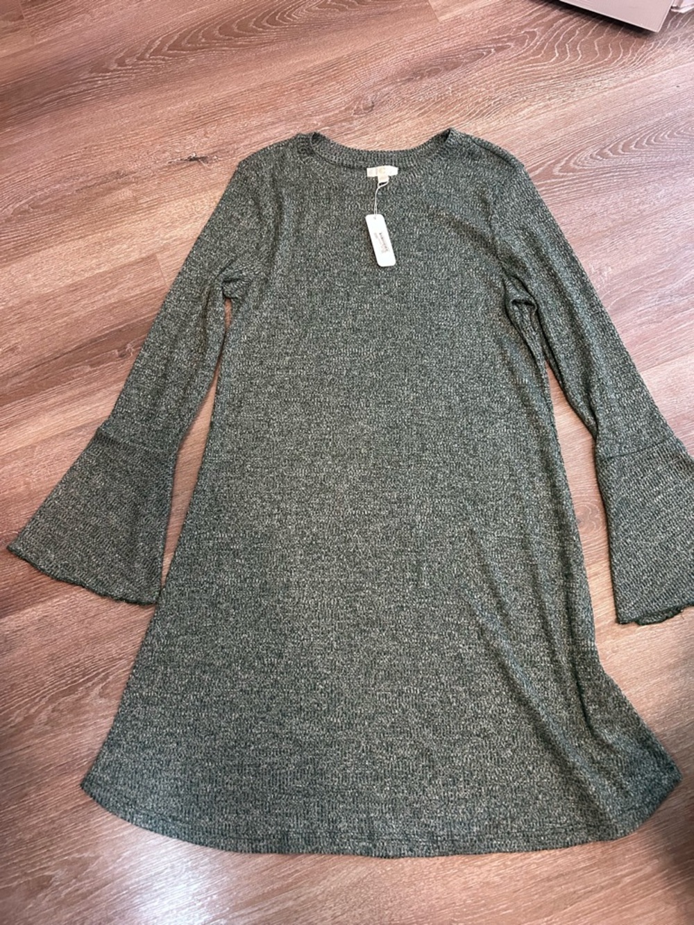 Charming Charlie Olive Knit Bell Sleeve A-Line Dress